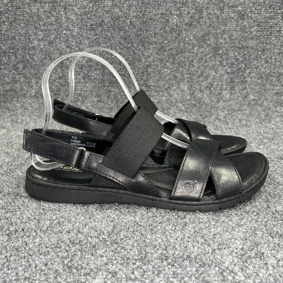 Born Zinnia Sandals Women's Size 10 Black Leather Slingback Flat Sandals - Picture 1 of 14